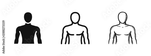 Foto Set of human upper body torso icons in three different styles