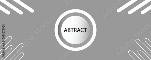 Fotografie Minimalist abstract geometric banner with white circle and diagonal lines on grey background