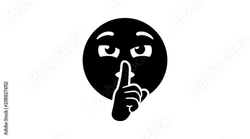 World Emoji Day, Emoji, Emoji silhouette, Shh, Silhouette Emoji, Finger on Lips, Quiet Gesture, Vector Icon isolated on White Background , Emoji icon, Emoticon, Reaction icon, Emotion symbol