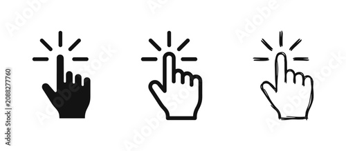 Bild auf Leinwand Click and hand cursor icons, touch gesture interface in solid, line and sketch s