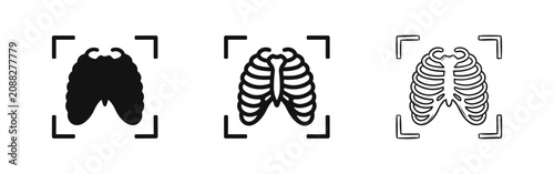 Bild auf Leinwand Rib cage and human skeleton icons, medical X-ray imaging in solid, line and sket