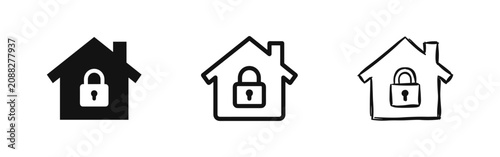 Obraz na płótnie Secure home and property protection icons set, safety and real estate security c