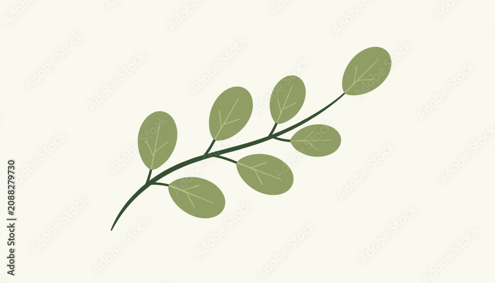 Obraz premium Simple green leaf branch illustration on a light background, representing nature, growth, ecology, and organic design.