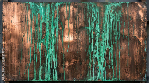 Ethereal Green Bioluminescence Flow on Oxidized Copper Panel Abstract Technology Background