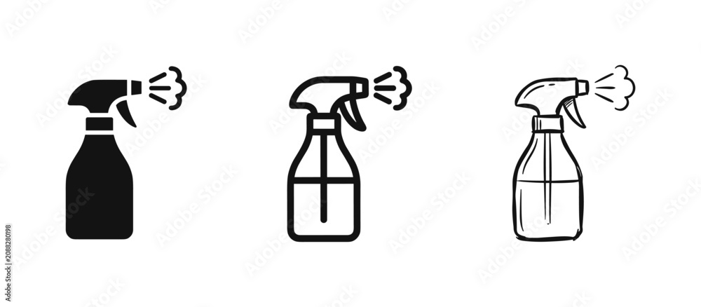 Fototapeta premium Spray bottle icon set for cleaning and gardening