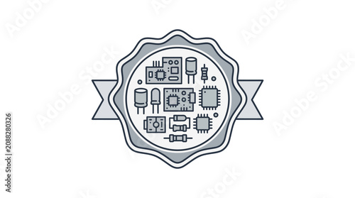 Konstfotografi Sleek Modern of Electronic Components Inside a Shield Shaped Border with Star Ac