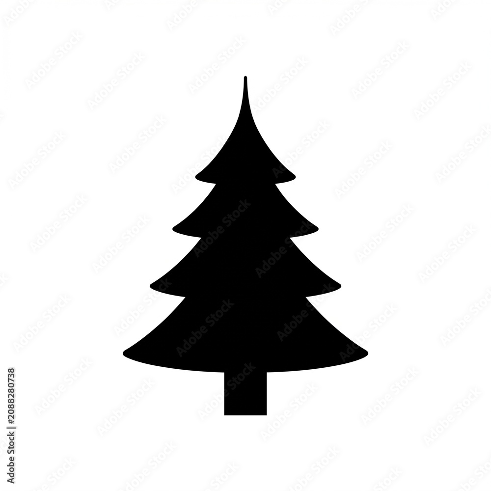 Fototapeta premium Black silhouette of a pine tree on white background 