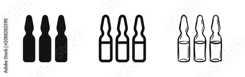 Tableau sur toile Set of ampoules icons in different styles, medical glass vials for injection and