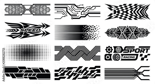 Quadro su tela Collection of abstract graphic racing designs for automotive customization durin