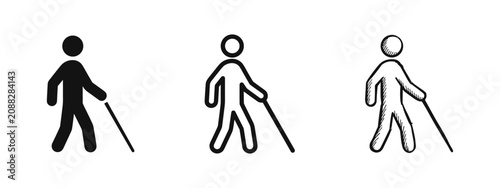 Konstfotografi Blind person walking with a cane icon set in multiple styles