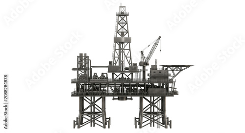 Cuadro en lienzo Industrial offshore drilling rig with derrick and crane on a white background