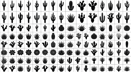 Bild auf Leinwand Large collection of cactus and succulent silhouettes isolated on white background vector icons for desert nature and southwestern graphic design projects
