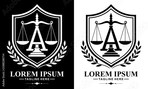 Monogram Initial Letter A Law Firm Justice Scale Shield Logo Vector
