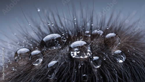 Macro Water Droplets on Wet Fur with Soft Gray Background