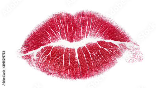 Tablou pe pânză Red lipstick kiss imprint with detailed texture, isolated on transparent backgro