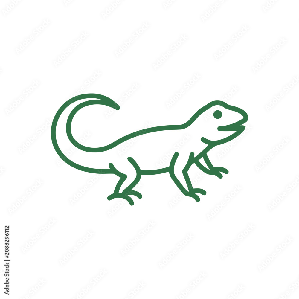 Fototapeta premium Green Lizard Icon - Simple Line Art Illustration