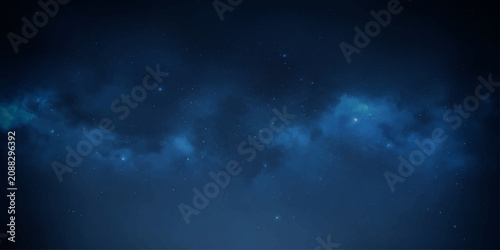 Konstfotografi A vast expanse of deep blue night sky, illuminated by distant stars and swirling nebulae, evoking a sense of cosmic wonder and infinite possibility