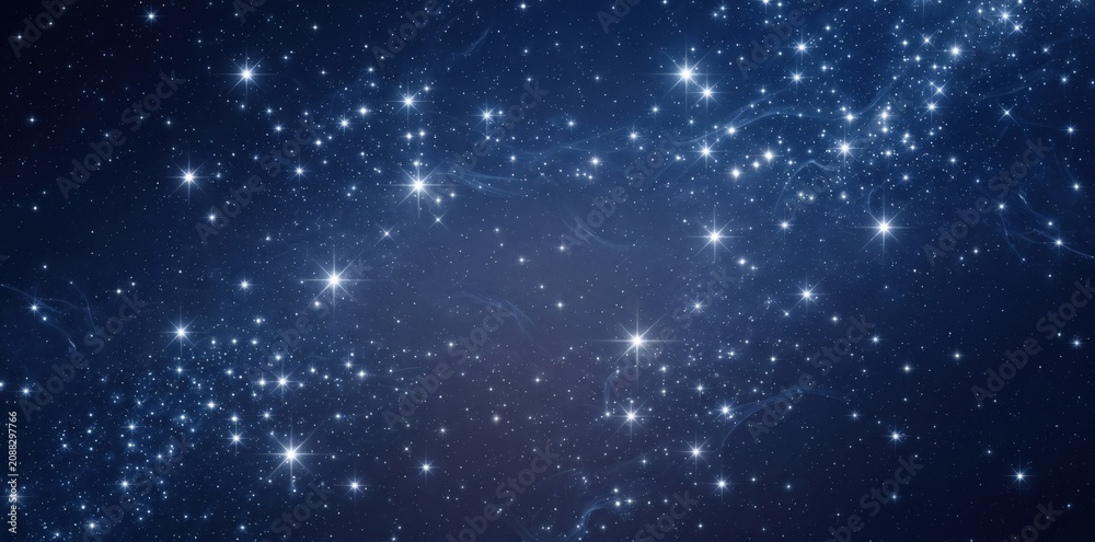 Fototapeta premium A dense field of bright white stars and faint blue nebulae scattered across a dark night sky in the vastness of space