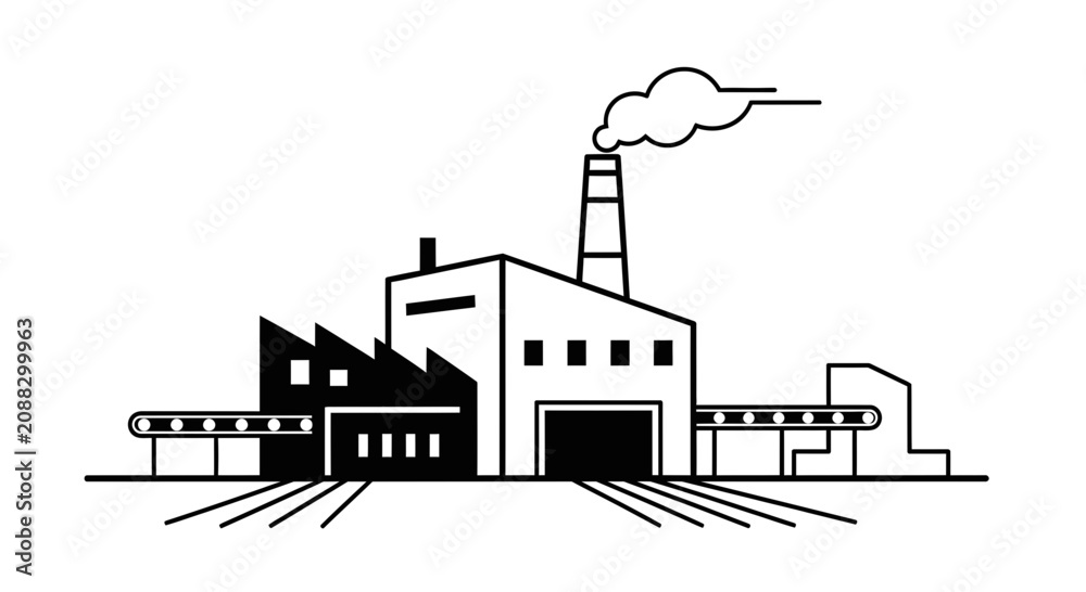 Fototapeta premium Industrial Factory Building Icon with Conveyor Belts