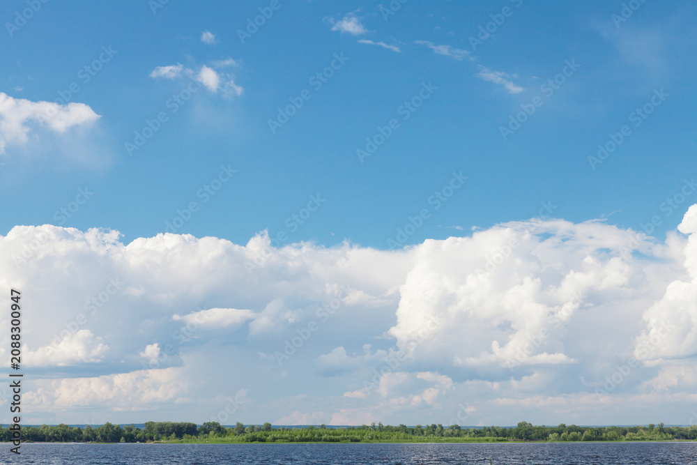 Fototapeta premium Sunny summer landscape with river and field