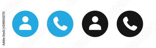 Photos Contact Icon  Us Business Communication Set: Minimalist User Profile and Telephone Handset Vector Badges for Helpdesk UI Design