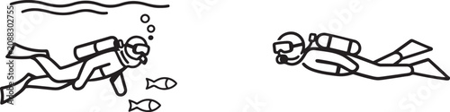 Foto Scuba diving icon set with thin line editable stroke for underwater exploration and marine tourism