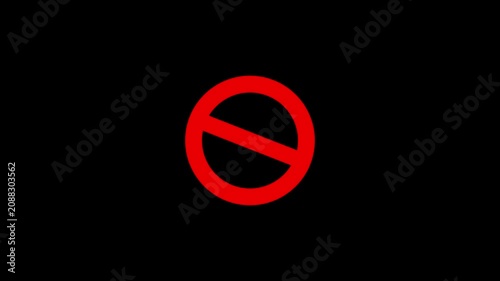 prohibited icon black screen animated icon animation. Animated of prohibited circle sign in red looping motion graphic video.