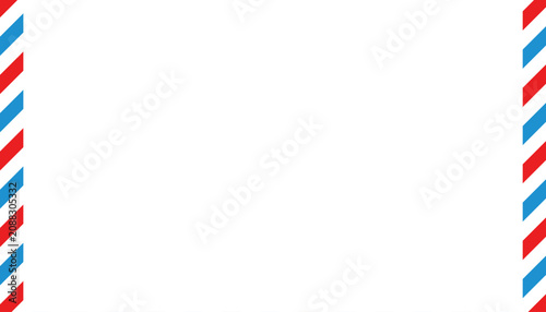 Red and Blue Airmail Striped Side Border on White Background with Copy Space