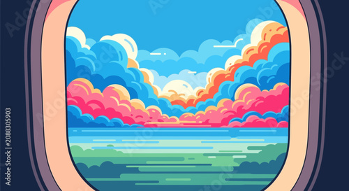 Vibrant abstract painting of dynamic ocean waves and sky.