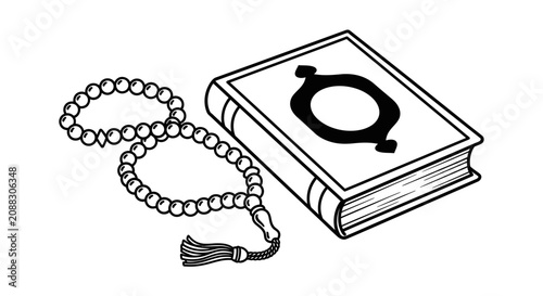 Fotografie Islamic Holy Book Quran and Prayer Beads Illustration