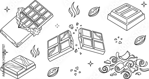 Foto Chocolate bar vector doodle element set featuring sweet broken chunks candy wrap
