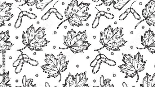 Tableau sur toile Maple leaf seamless pattern with flying samara seeds