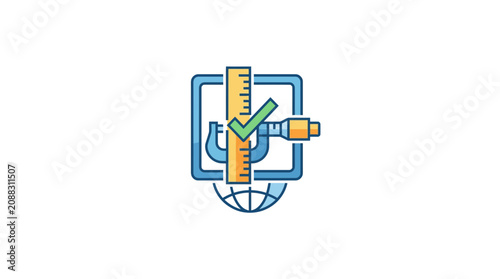 Quality Control Icon: Ruler, Checkmark, and Clamp for Measurement and Standards