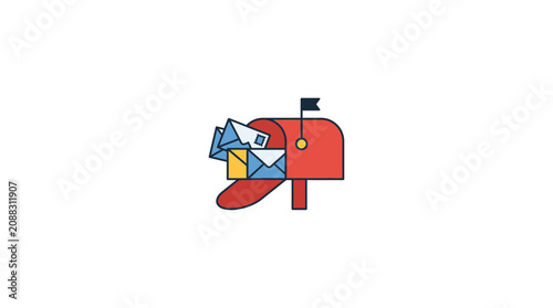 Red Mailbox Overflowing with Letters and Envelopes, Communication Concept