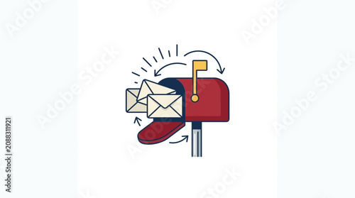 Red Mailbox Overflowing with Letters and Envelopes, Communication Concept