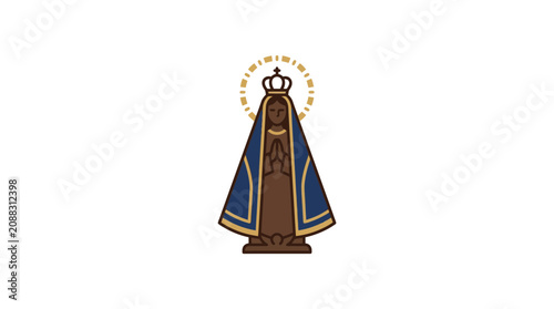 Religious Icon of Virgin Mary with Crown and Halo, Catholic Symbol