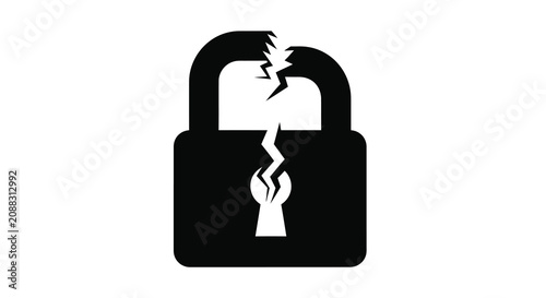 Bild auf Leinwand Broken padlock silhouette on a white background