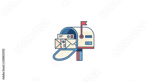 Retro Mailbox Full of Letters and Envelopes with Flag