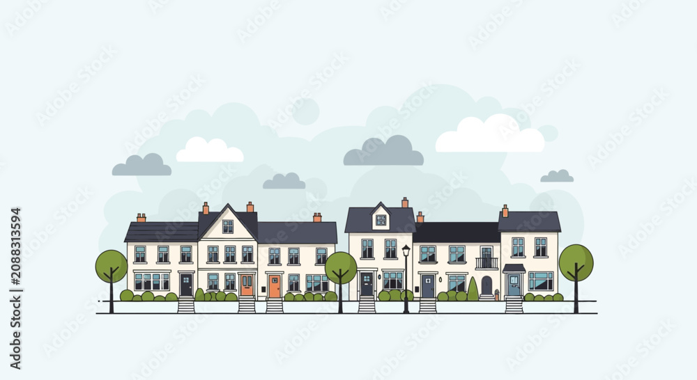 Fototapeta premium Colorful toy town with houses cars and trees on white background.