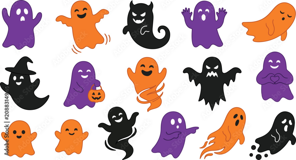 Obraz premium Halloween ghosts and spirits illustrations for spooky decorations and party supplies