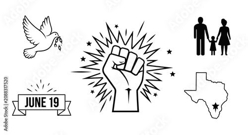 Obraz na płótnie Juneteenth Celebration Icons and Symbols Set