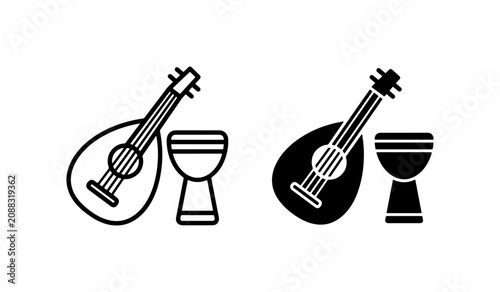 Cuadro en lienzo Musical Instruments Icons: Lute, Drum Duo, Vector Set