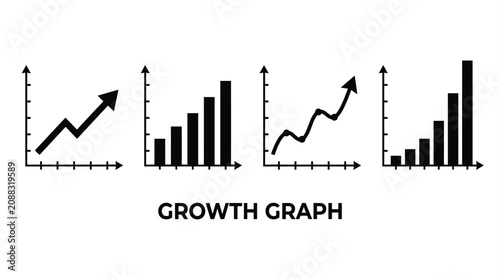 Growth graph illustrations in black silhouette graphs