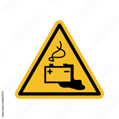 Hazard warning sign Battery charging black yellow triangle. Vector illustration