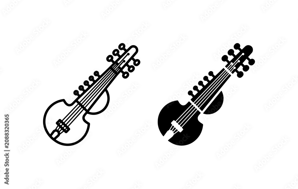 Fototapeta premium Indian Sarangi Vector Icons, Traditional String Instrument Graphics