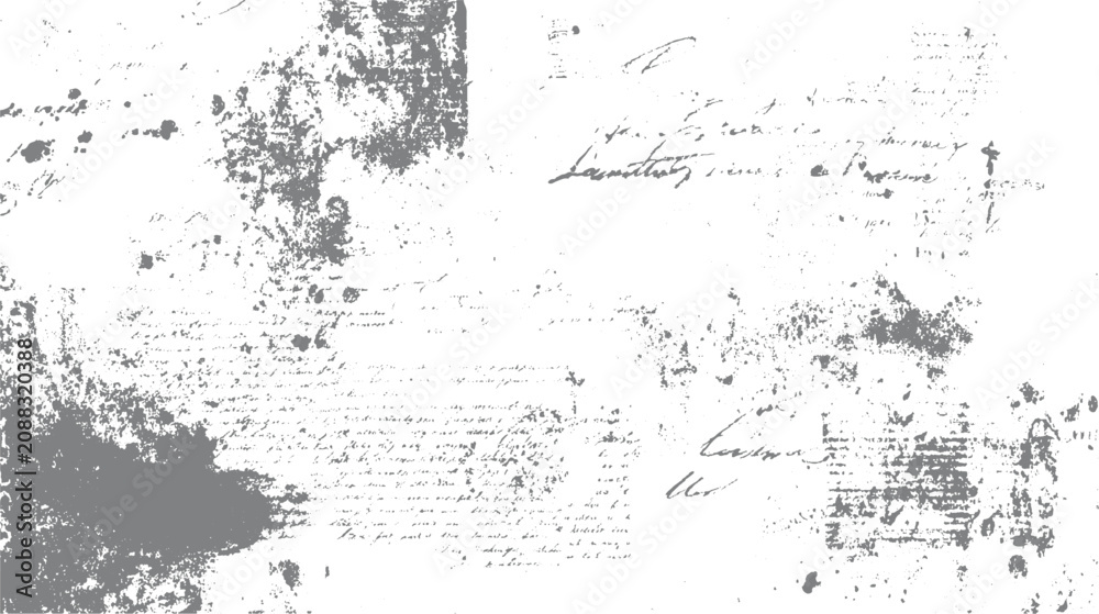 Fototapeta premium Faded grey handwritten script with ink splatters and textured paper background handwriting vintage