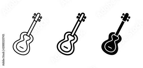 Obraz na plátně Guitar Icons Set: Outline, Filled, Silhouette Vector Graphics