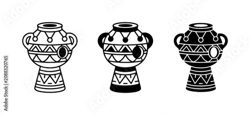 Obraz na plátně African Drums, Djembe Vector Icons, Percussion Instruments