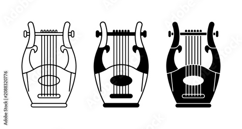 Tableau sur toile Lyre Vector Icons: Ancient Musical Instrument, Classical Harp, Stringed Music