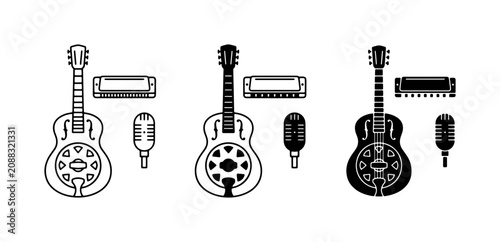 Bild auf Leinwand Resonator Guitars, Harmonicas, Microphones: Blues Music Icons